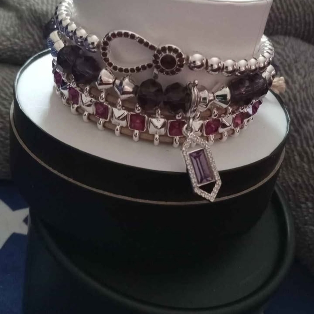 Elegant Silver and Purple Bracelet Set